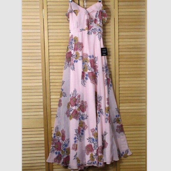 Lulus Roma Blush Floral Print Lace-Up Maxi Dress M - Picture 7 of 10